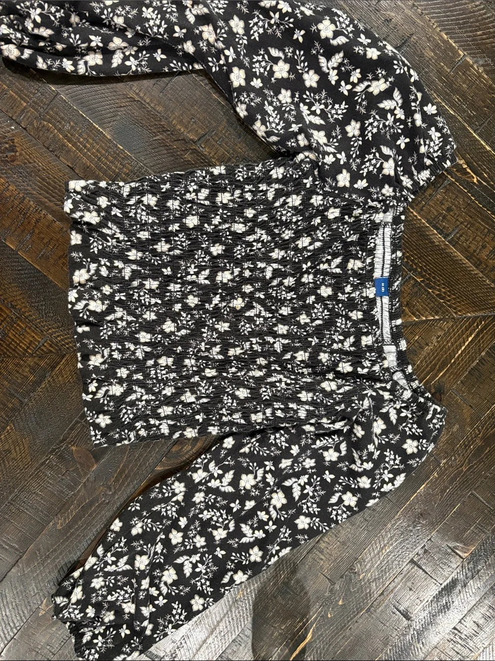 Old Navy Black Floral Smocked Peasant Top